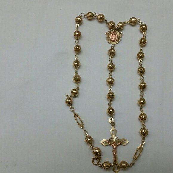Estate 14k gold rosary beads crisifix cross chain